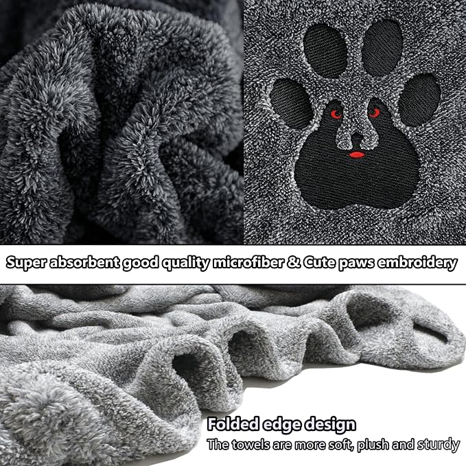 Dogvingpk Dog Towel 2 Pack, Super Absorbent Soft Quick Drying Microfiber Pet Bath Towels for Medium & Small Dogs (M-36" * 28", Grey and Black) - Image 7