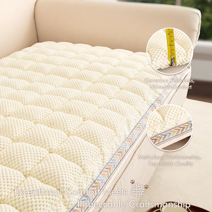 Couch Cover for Sofa, Sectional Couch Cover for Dogs, Sofa Cover Washable, Cushion Cover Blanket Pad Bed Mat for Pets, Chenille Furniture Protector, White, 27.6x59in - Image 5