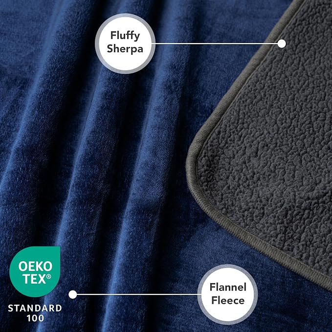 PetAmi Premium Waterproof Dog Blanket for Large Dogs, Reversible Sherpa & Flannel Fleece, Leakproof Pet Throw for Couch Protection, Soft Plush Furniture Protector for Cats, Washable, 60x80 Navy/Grey - Image 3