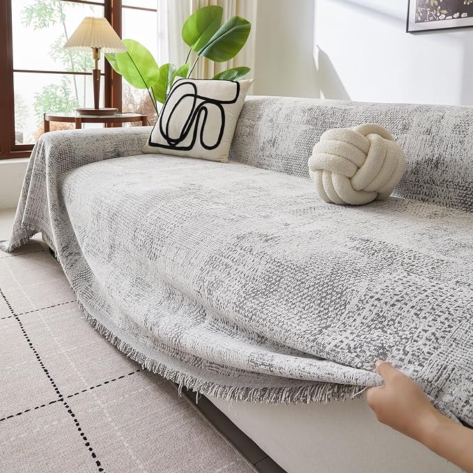 ROOMLIFE Couch Cover 3 Cushion Sofa, Washable Non Slip Furniture Sofa Protector Cover, Soft Chenille Sofa Slipcovers Sectional L Shape Dogs Couch Cover Throw Blanket with Tassels 71''X134'' - Image 6
