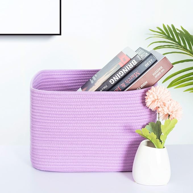 MINTWOOD Design 3-Pack Storage Baskets for Shelves, Decorative Baskets for Organizing, Woven Baskets for Storage, Book Basket Cube Storage Bin Box, Pantry Closet and Shoe Organizers, Lilac Purple - Image 2