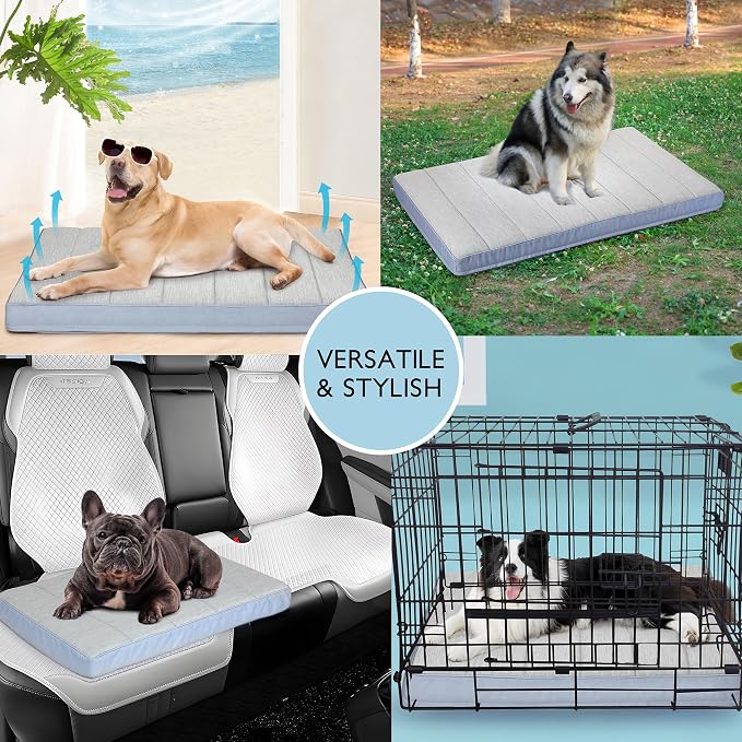 Cooling Dog Bed for Medium Dogs - Orthopedic Pet Beds with Memory Foam, QMAX>0.5, Waterproof Removable Washable Cover for Hot Weather, Gery, 30" L x 20" W x 3" H - Image 5