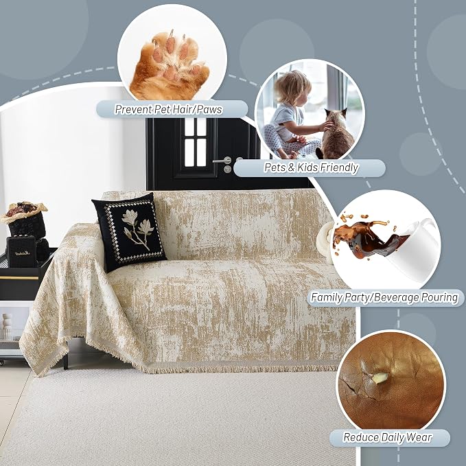 MYSKY HOME Couch Cover for Sectional Sofa Set for Dog Cat Pets Abstract Geometric Furniture Sofa Cover Washable Couch Cover 3 Seat Sofa Chenille Couch Protector Multi-Use Throw Blanket, 71" X134" - Image 3