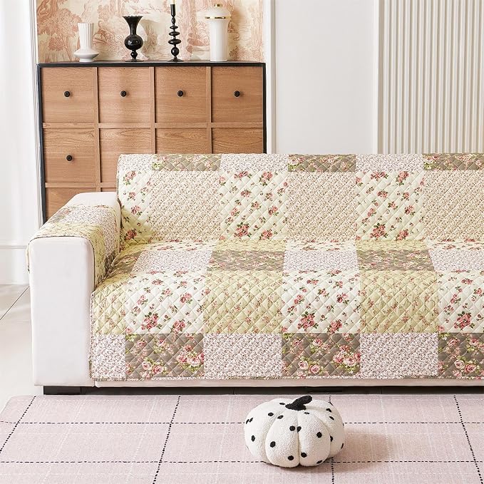 Cmfshape Skidproof Sofa Cover-Yellow Sofa Slipcover with Elastic Straps-Easy Fit Slip Cover-Patchwork Washable Furniture Protector for Pets and Kids(Sofa,Yellow) by cmfshape-quiltset