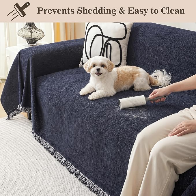 MEETSKY Navy Blue Couch Cover Sectional Sofa Covers Washable Couch Cover Sofa Throw Cover X-Large Sofa Slipcover for Reclining Multi-Use Decorative Couch Protector for Pets, 71" x 118",Navy - Image 6