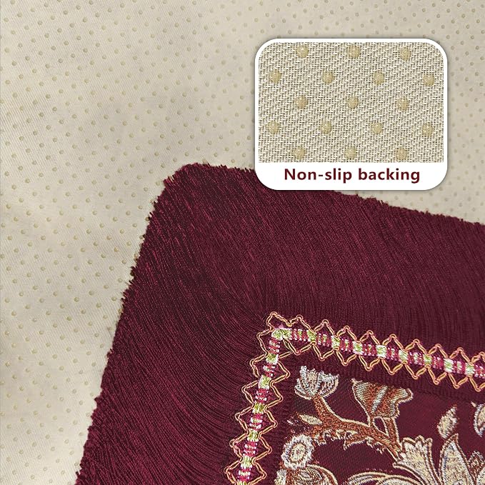 Loom and Mill Vintage Jacquard Sofa Arm Covers 2 PCS, Burgundy, 20x24in | Elegant Floral Couch Armrest Cover with Tassels, Non-Slip Furniture Protector for Chair Sofa Recliners Couch Dogs Pets - Image 4