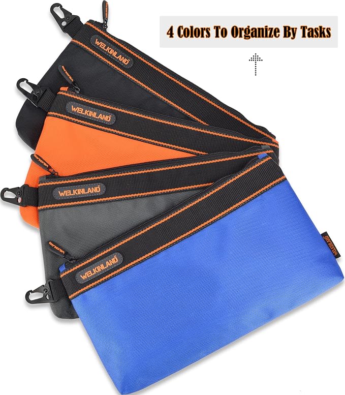 WELKINLAND 4-Packs Small tool pouch, Heavy-Duty Tool pouches, Electrician tools pouch bag, Tools pouches w/clip, Small Zippered tool bag - Image 3