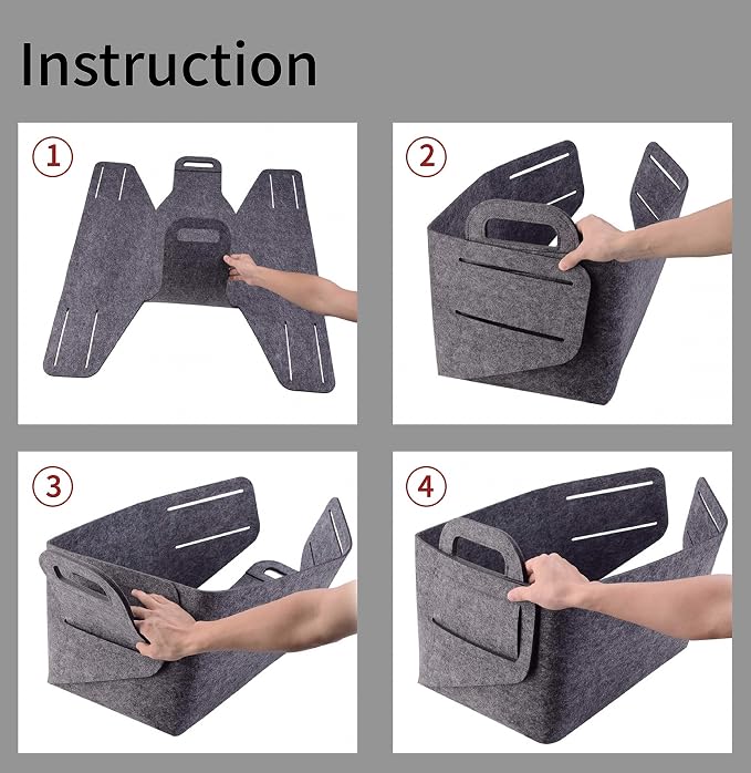 Minoisome Storage Basket Felt Storage Bin Collapsible& Convenient Box Organizer with Carry Handles for Office Bedroom Closet Babies Nursery Toys Laundry (Grey, 17.9inch（L）×12.2inch（W）×11.6inch（H）) - Image 7