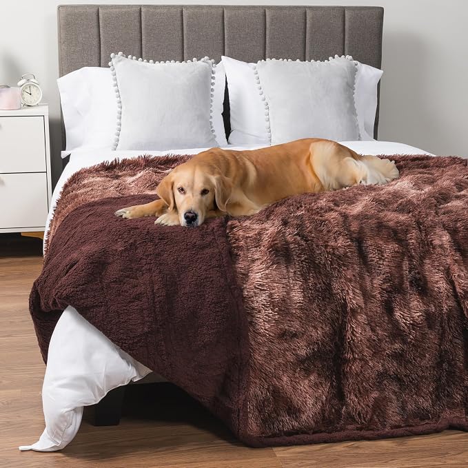 PetAmi Waterproof Dog Blanket for Couch, Bed & Furniture,Reversible Sherpa & Faux Fur Pet Blanket, Leakproof Pet Throw for Large Dog Cat, Washable Soft Calming Sofa Protector (60x80, Tie-Dye Brown) by PetAmi
