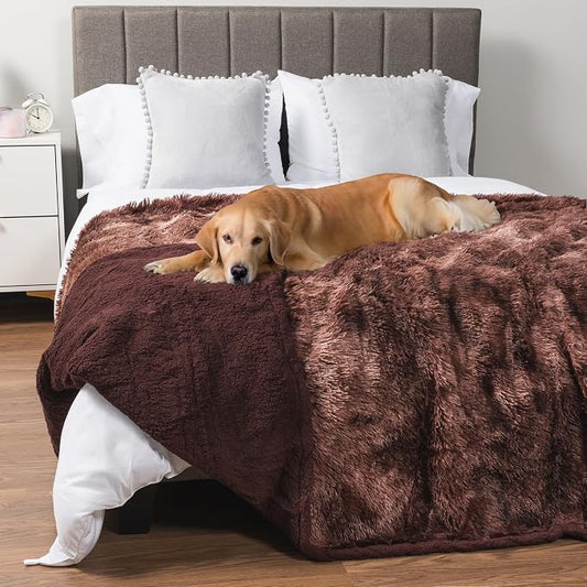PetAmi Waterproof Dog Blanket for Couch, Queen Bed & Furniture,Reversible Sherpa & Faux Fur Pet Blanket, Leakproof Throw for Large Dog Cat, Washable Soft Calming Protector (90x90, Tie-Dye Brown) by PetAmi