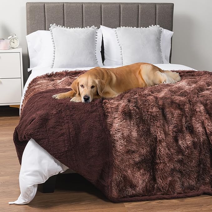 PetAmi Waterproof Dog Blanket for Couch, Bed & Furniture,Reversible Sherpa & Faux Fur Pet Blanket, Leakproof Pet Throw for Large Dog Cat, Washable Soft Calming Sofa Protector (60x80, Tie-Dye Brown) by PetAmi