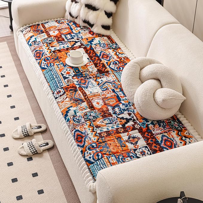 Boho Couch Cover for Pets Super Soft Sofa Covers for Cats & Dogs Washable Sofa SlipCover Furniture Couch Protector for Living Room(35" x 63", Orange) - Image 2