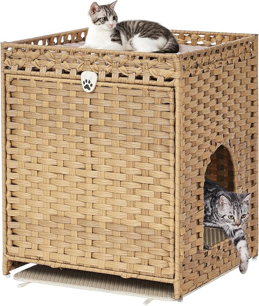 Cat Litter Box Enclosure with Door, Hidden Cat Washroom Furniture | Handwoven PP Wicker; Soft Litter Mat Included; Spacious Interior; Furniture-Style Design; Indoor Home Décor by Catlitterboxenclosure