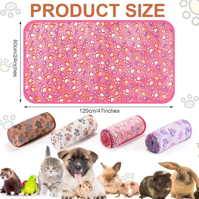 Tatuo 4 Pack Fleece Dog Blankets for Puppy Cats Multi-Size Sleep Mat for Pet Guinea Pig Soft Washable Warm Crate Bed Puppy Teething Toys Print Pattern Blanket Indoor(Mixed Color,24 x 47 Inch,Paw) - Image 6