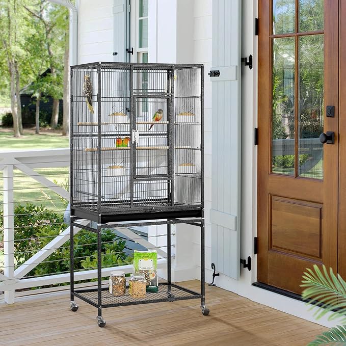 Yaheetech 54-inch Wrought Iron Standing Large Parrot Parakeet Flight Bird Cage for Small Parrot Sun Parakeet Green Cheek Conure Lovebird Budgie Finch Canary Bird Cage with Stand - Image 2