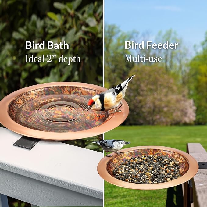 Good Directions Fired Copper Deck Mount Bird Bath Basin for Outside Backyard, Outdoor Patio, Garden, Feeder, Birdbath, Gift for Bird Lovers and Watchers, 13" Metal Bowl - Image 4