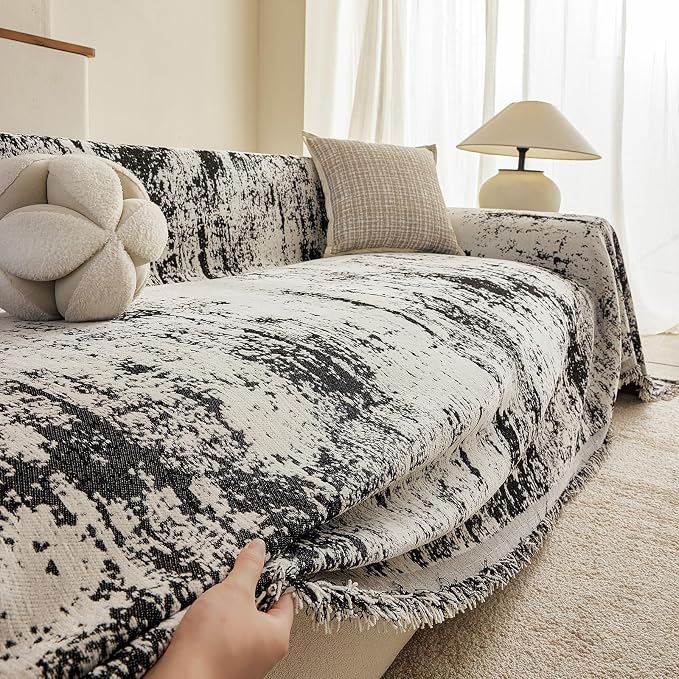 ROOMLIFE Boho Couch Covers for Sofa Washable for 3 Cushion Couch Chenille | Furniture Protector Sofa Couch Cover for Dogs, Soft Breathable Sofa Slipcover, Couch Throw Blankets with Tassels 71''X134'' - Image 4