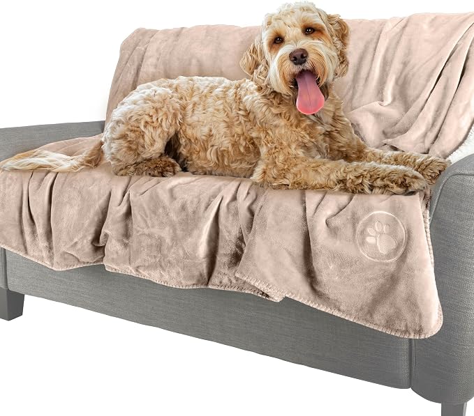 PETMAKER Dog Blanket - 80x100in Reversible Sherpa Blanket - Throw Blankets for Bed, Couch, Crate, or Car - Machine Washable Puppy Essentials (Tan) by PETMAKER