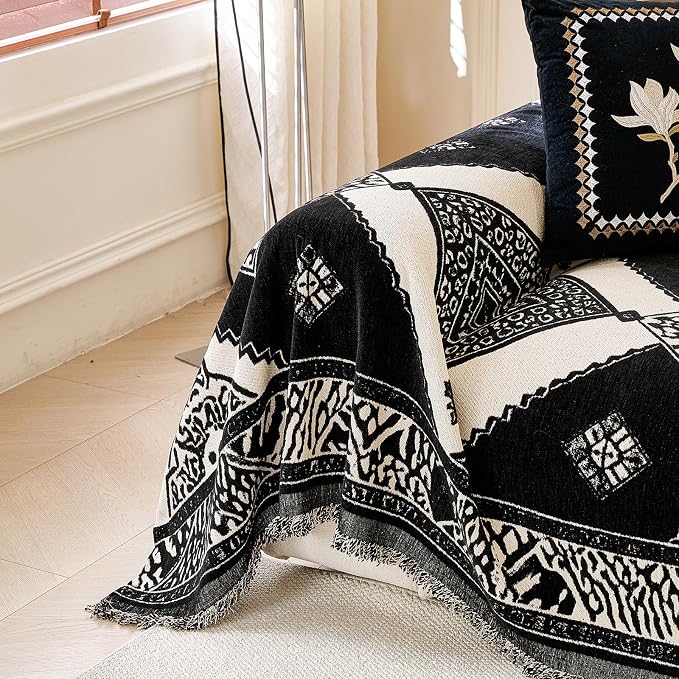 ROOMLIFE Couch Cover 3 Cushion Sofa, Washable Non Slip Furniture Sofa Protector Cover, Soft Chenille Sofa Slipcovers Sectional L Shape Dogs Couch Cover Throw Blanket with Tassels 71''X150'' - Image 7