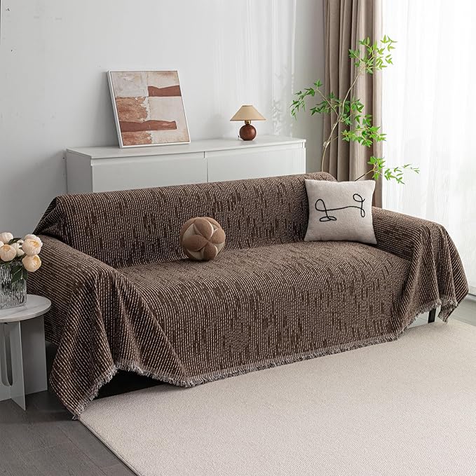 MYSKY HOME Couch Covers for 3 Cushion Couch Sofa, Sectional Couch Cover L Shape Chenille Couch Cushion Covers for Pets, Furniture Protector Cover for Dogs, Kids, 71"X150", Deep Chocolate by MYSKYHOME