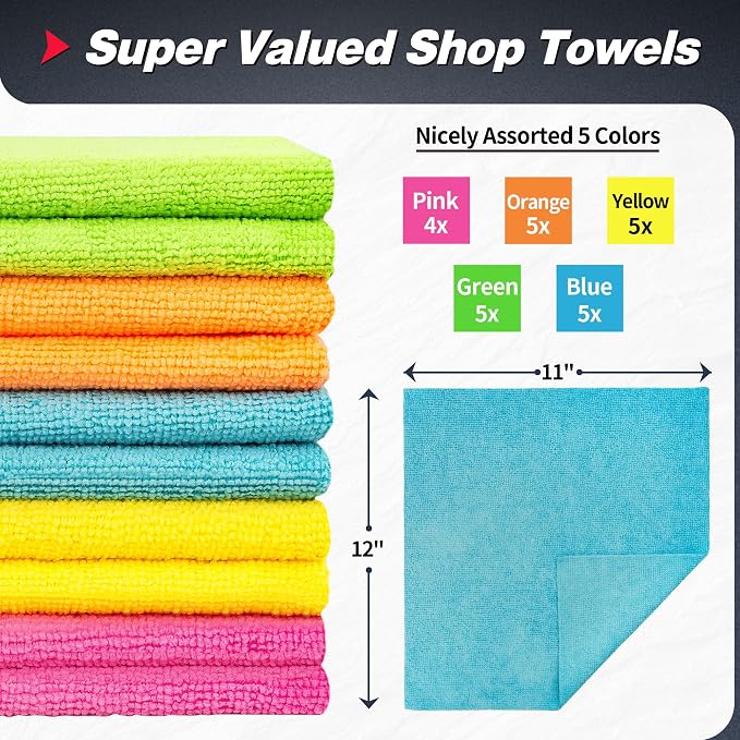 FIXSMITH Shop Towels, Microfiber Cleaning Cloth Bulk, 24 Pack Microfiber Towels for Cars, All-Purpose Absorbent Cleaning Rags, Dust Cloth for Automotive, Mechanic, Garage, Bar, 11.5 x 11.5 inch - Image 2