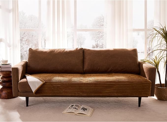 Dual Non-Slip Couch Cover for Dogs Waterproof, Fuzzy Soft Pet Couch Covers for Sofa 3 Cushion, Pet Friendly Soft Dog Bed Covers Sofa Cover Washable (Coconut, 33" x 75" 1 Pack) - Image 8