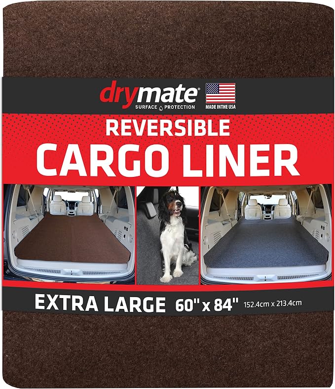 Drymate Premium Reversible Cargo Liner Mat (Brown/Charcoal), (60” x 84”), Seat Cover/Trunk Liner - Absorbent/Waterproof/Durable - Vehicle Protection Mat for SUVs, Trucks, Vans, Cars, Dogs (USA Made) by Drymate