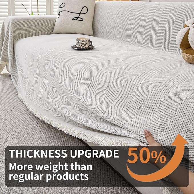 HAOMAIJIA Non Slip Couch Cover Sofa Covers for 3 Cushion Couch Washable sectional Couch Covers for Dogs pet Furniture Protector Couch Cover Blanket for Living Room (Off White, 91"x134") - Image 5