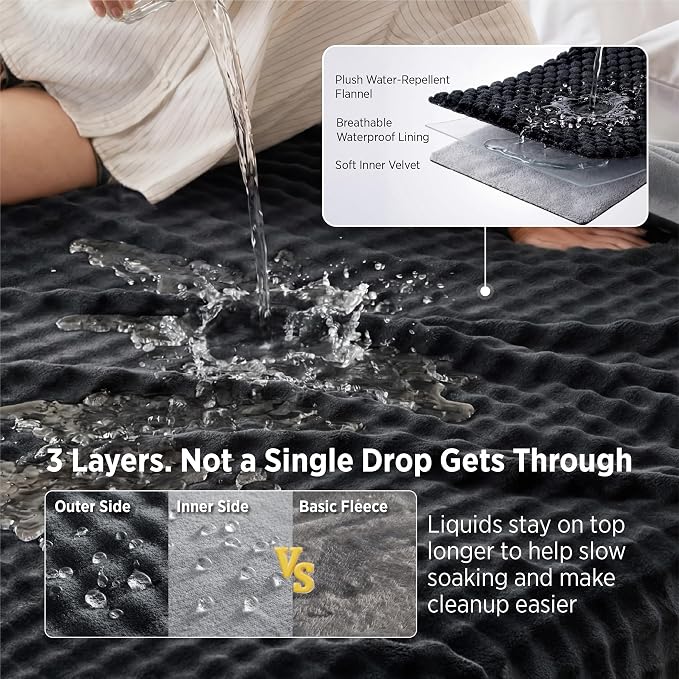 Bedsure Bubble Waterproof Blanket for Couch - Soft Fleece Reversible Dog Blankets for Small Dogs, Waterproof Couch Sofa Cover Bed Protector, Black/Grey, Baby Size 30x40 Inches - Image 3