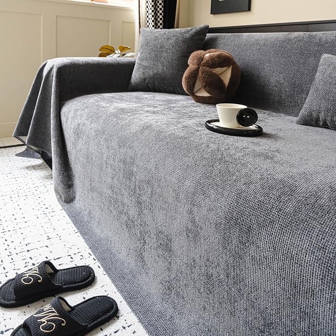 ROOMLIFE Non Slip Waterproof Couch Cover Sofa Covers for 3 Cushion Couch Washable, Furniture Protector Sofa Couch Cover for Dogs, Soft Sofa Slipcover, Couch Throw Blankets (Dark Gray 71''X134'') - Image 8