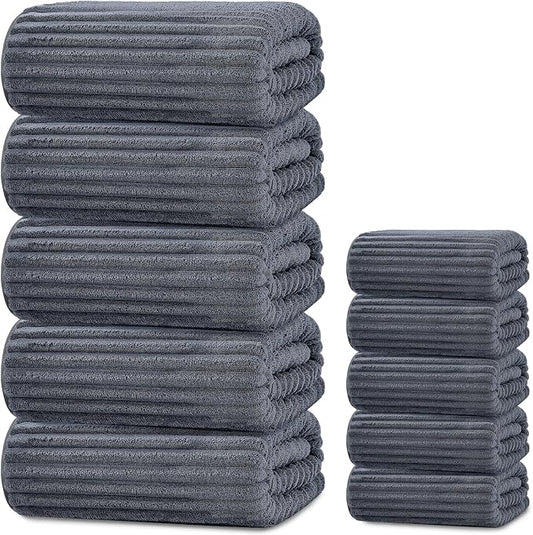 Extra Large Bath Towel Set 10 Piece, XL Bath Towels 35"x67" Oversized Bath Sheets, 280 GSM Microfiber Quick Dry Absorbent Towels, 5 Bath Sheets & 5 Hand Towels (Dark Gray) by Tewloss