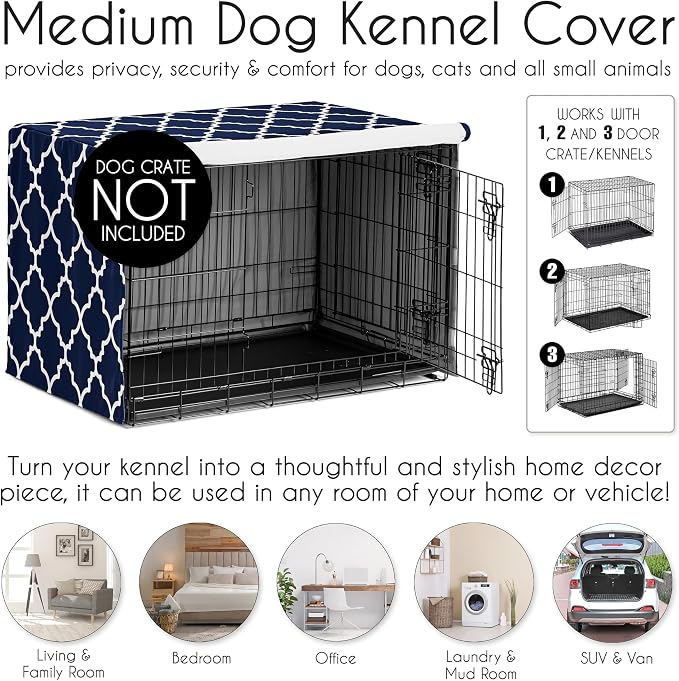 Sweet Jojo Designs 36in. Medium Dog Crate Cover (Navy Blue and White) Pet Cage, Kennel Covers (Neutral, Modern, Geometric for Trellis Collection) - Image 4