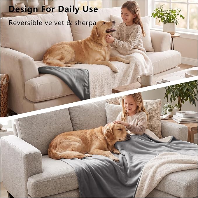 Waterproof Blanket for Dogs - Pet Throw as Furniture Protector | Cozy Sherpa & Smooth Velvet, Reversible and Machine Washable, for Couch, Bed, or Travel, 25"x35", Dark Grey - Image 5