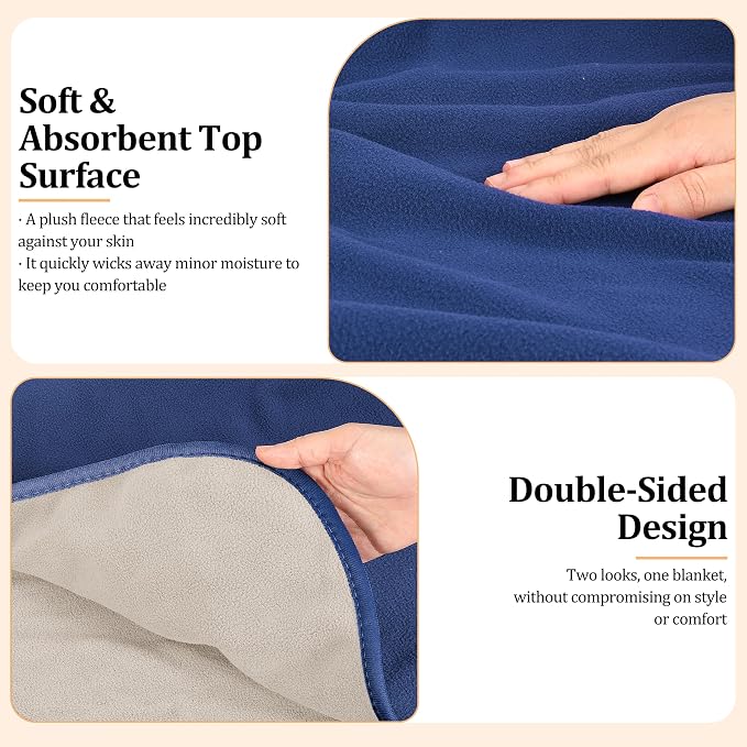 Catalonia Waterproof Bed Blanket, Washable Reversible Furniture Protector | Navy/Taupe Double-Sided Fleece, Leakproof Protection for Bed, Sofa and Couch, Resists Spills, Stains and Everyday Messes - Image 3