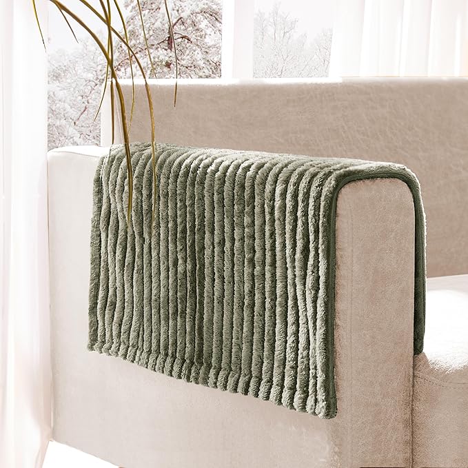 100% Waterproof Couch Arm Covers 2pcs, Fuzzy Chair Arm Covers Thick Soft Recliner Chair Armrest Protectors, Non-Slip Couch Armrest Cover Pet mats for Sofa (Sage Green, 22" x 22" 2 Pack) by Meider