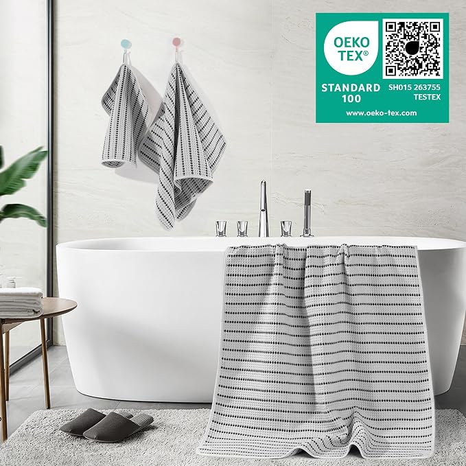 POLYTE 430 GSM Microfiber Quick Dry Lint Free Oversize Bath Towel Set, 6 Piece (Waffle Weave) - Image 3
