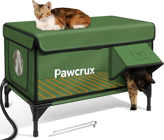 Weatherproof Heated Cat House for Outdoor in Winter, Heated Cat Bed Kitty Shelter with Cat Heating Pad, Insulated & Safe Escape Door, Warm House for Outside Stray Cat (Green, 17.6"x25.5"x17.9") by JLSAME
