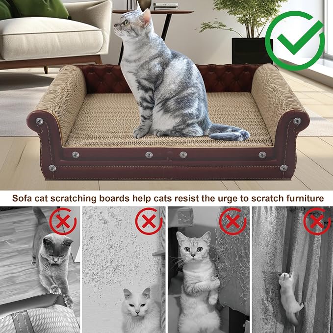 COOZMENT Scratching Sofa, Couch Shaped Thick Scratching Cardboard, Lounge Bed for Indoor Rest&Play, Sofa Scratcher Pad (Brown, 22.4" L X 12.2" W X 6.3" H) - Image 3