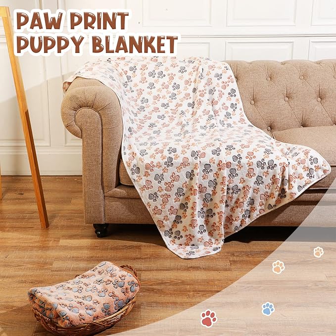 Tatuo 4 Pack Fleece Dog Blankets for Puppy Cats Multi-Size Sleep Mat for Pet Guinea Pig Soft Washable Warm Crate Bed Puppy Teething Toys Print Pattern Blanket Indoor(Mixed Color,40 x 63 Inch,Paw) - Image 5