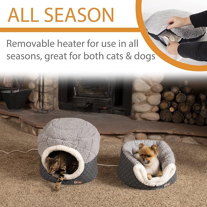 K&H Heated Cat Bed, Thermo-Pet Nest Indoor, Safety Listed, Small Gray, 4W | Removable Waterproof Cat Heating Pad, 2-in-1 Heated Pet Cave Tent & Cuddler Warming Bed, Machine Washable, 18x15in - Image 3