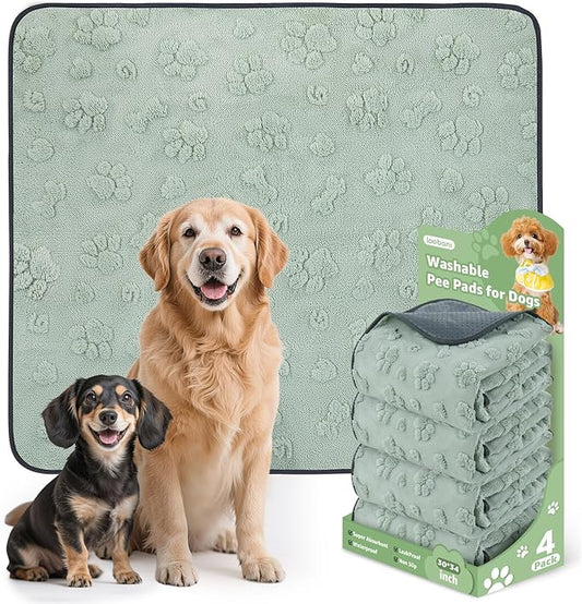 LOOBANI 4 Pack Washable Pee Pads for Dogs, Floor, Whelping, 30"x34" | Reusable, Super Absorbent, Waterproof, Leakproof, Non Slip, For Potty Training, Crates, Beds, Couches, Travel by LOOBANI
