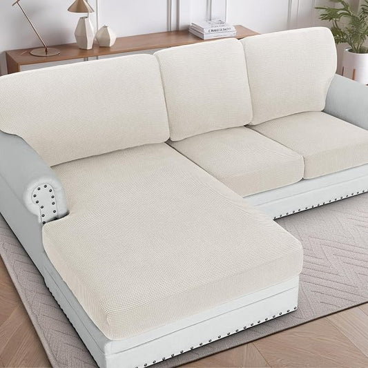 H.VERSAILTEX 2025 New Sectional Couch Covers 6 Pieces Stretch Sofa Covers for Sectional Sofa Set Separate L Shaped Couch Cover for Both Left/Right Couch (Seat and Back: 1 Chaise + 2 Sofa, Ivory) by HVERSAILTEX