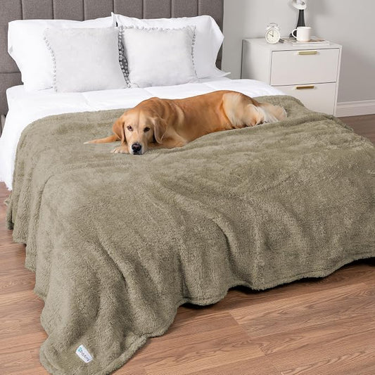 PetAmi Fluffy Waterproof Dog Blanket for Couch and Bed, Reversible Sherpa Pet Throw, Pee Proof Furniture Protector Sofa Cover, Washable Cat Blanket for Medium Large Dogs and Cats (Taupe Camel, 90x90) by PetAmi