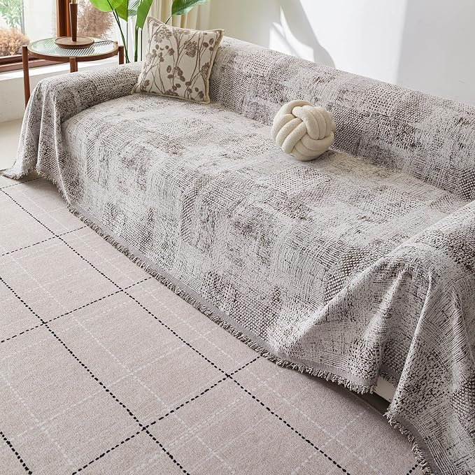 ROOMLIFE Couch Cover 3 Cushion Sofa, Washable Non Slip Furniture Sofa Protector Cover, Soft Chenille Sofa Slipcovers Sectional L Shape Dogs Couch Cover Throw Blanket with Tassels 71''X134'' - Image 4