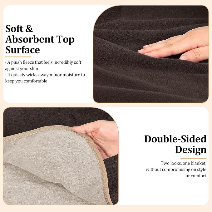 Catalonia Waterproof Bed Blanket, Washable Reversible Furniture Protector | Brown/Taupe Double-Sided Fleece, Leakproof Protection for Bed, Sofa and Couch, Resists Spills, Stains and Everyday Messes - Image 3