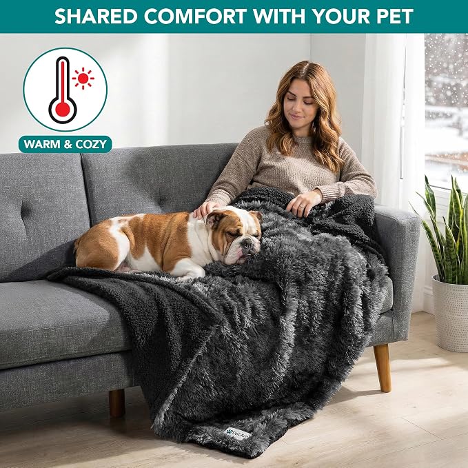 PetAmi Waterproof Dog Blanket for Couch, Bed & Furniture,Reversible Sherpa & Faux Fur Pet Blanket, Leakproof Blanket for Puppy Cat, Washable Soft Calming Pet Couch Protector (29x40, Tie-Dye Black) - Image 6