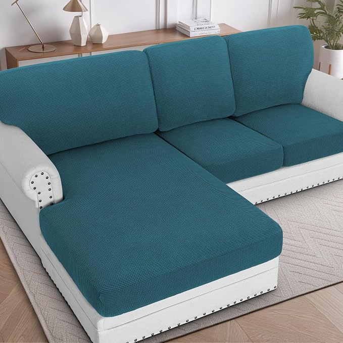 H.VERSAILTEX Sectional Couch Covers 3 Pieces Sofa Seat Cushion Covers L Shape Separate Cushion Couch Chaise Cover for Both Left/Right Sectional Couch (Seat Only: 1 Chaise + 2 Sofa, Deep Teal) by HVERSAILTEX