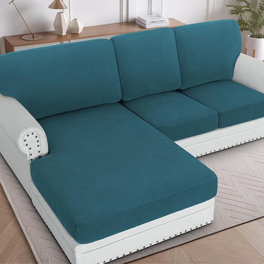H.VERSAILTEX Sectional Couch Covers 3 Pieces Sofa Seat Cushion Covers L Shape Separate Cushion Couch Chaise Cover for Both Left/Right Sectional Couch (Seat Only: 1 Chaise + 2 Sofa, Deep Teal) by HVERSAILTEX