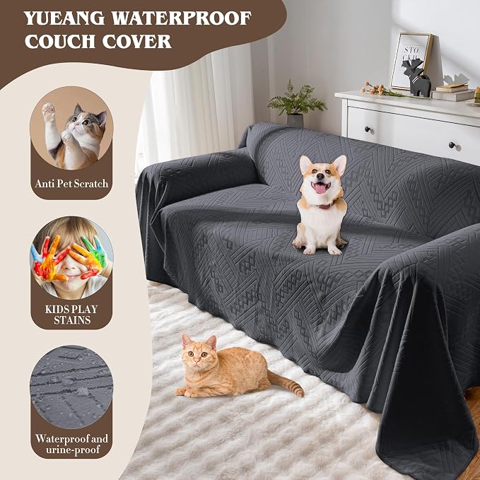 Waterproof Sofa Covers for 3 Cushion Couch, Reversible and Pet-Friendly Slipcovers, Anti-Slip and Washable Couch Protector for Dogs and Cats (71×134in, Black) - Image 5