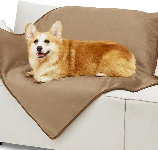 Bedsure Waterproof Dog Blankets for Large Dogs Sherpa Fleece Throw, 40X50 | Washable Soft Plush Pet Cat Blanket for Couch Cover, Reversible Cozy Calming Sofa Protector Warm for Senior Dogs,Camel by Unknown